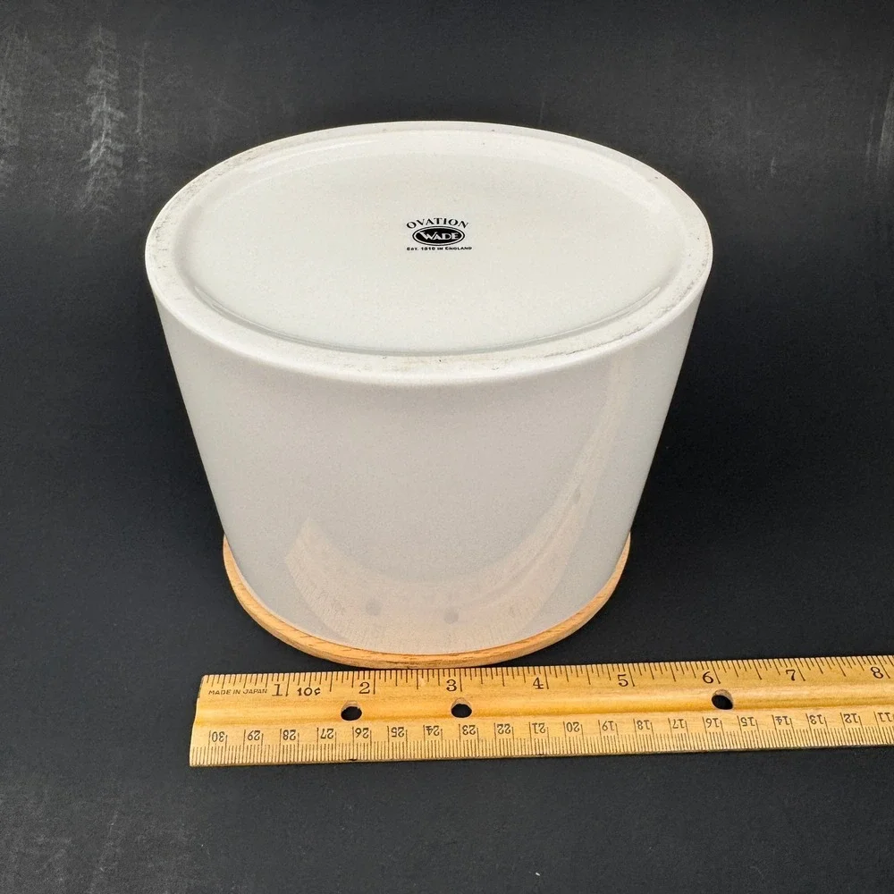 Rare Oval White Ovation Wade Ceramic Wood Lid Tea Vertical Writing Storage